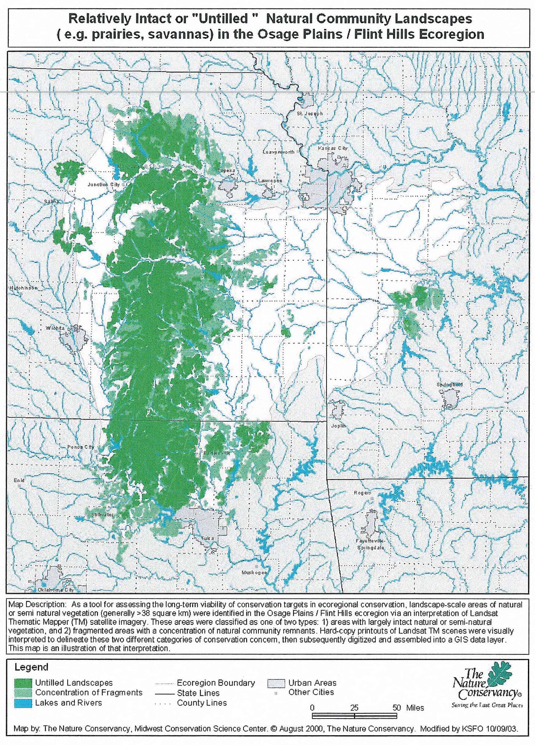 The relatively intact or “untilled” natural community landscapes in the Osage Plains/Flint Hills Ecoregion of the Flint Hills Tallgrass Prairie Regional Environmental System within Kansas and Oklahoma
